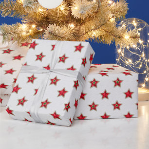 Christmas Red Stars On White Wrapping Paper
