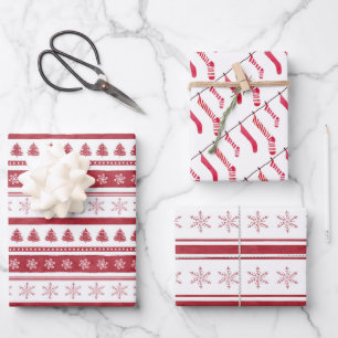 Christmas Red Stockings Wrapping Paper Sheets