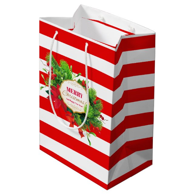 Christmas Red Striped Gift Bag (Back Angled)