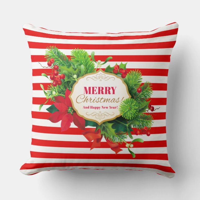 Christmas Red Striped  Throw Pillow (Front)