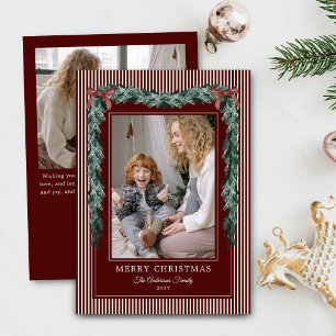 Christmas Red Stripes Bow Garlands Photo Holiday Card