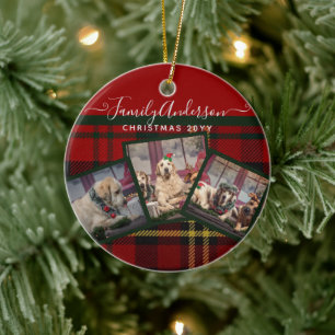 CHRISTMAS Red Tartan Photo Collage  Ceramic Ornament