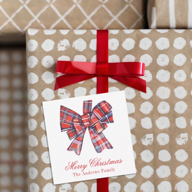 Christmas Red Tartan Plaid Bow Enclosure Card (Creator Uploaded)