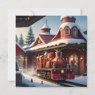 Christmas Red Train Merry Christmas Card
