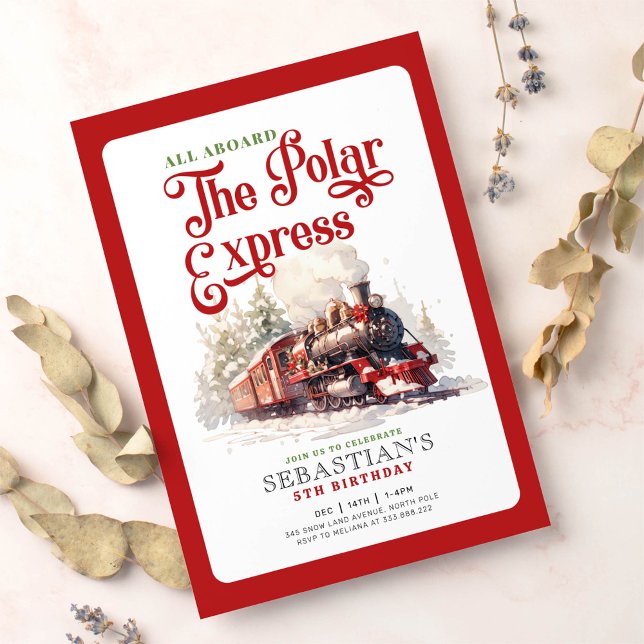 Christmas red train the polar express birthday invitation (Creator Uploaded)