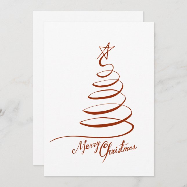 Christmas Red Tree Line Art Minimalistic  Holiday Card (Front/Back)