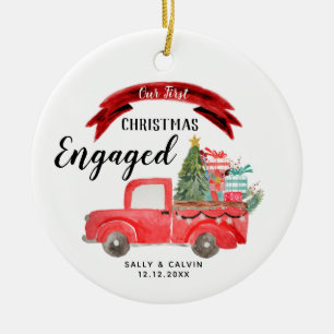 Christmas Red Truck 1st Christmas Engaged Ceramic Ornament