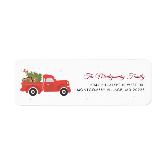Christmas Red Truck and Tree Script Return Address Label (Front)