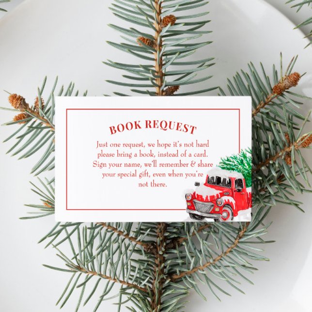 Christmas Red Truck Baby Shower Book Request Business Card (Creator Uploaded)