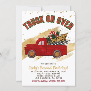 Christmas Red Truck Birthday Invitation