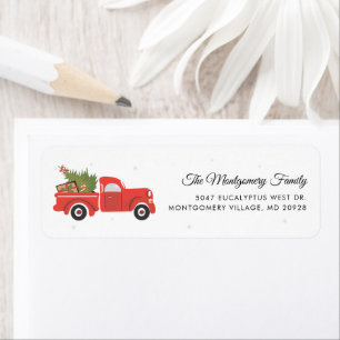 Christmas Red Truck Classic Tree Return Address Label