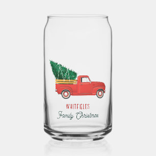 Christmas Red Truck Family Custom Can Glass