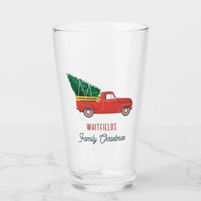 Christmas Red Truck Family Holiday Custom Glass (Front)