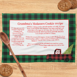 Christmas Red Truck Green Buffalo Plaid Recipe Tea Towel