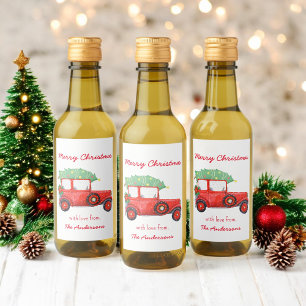 Christmas Red Truck Green Tree Holiday    Wine Label