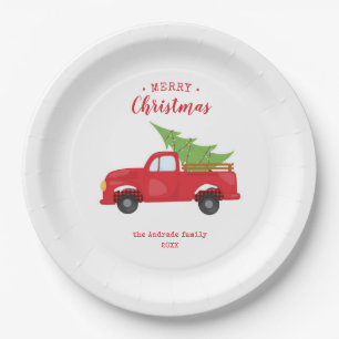 Christmas Red Truck Holiday Dinner Party Farmhouse Paper Plate
