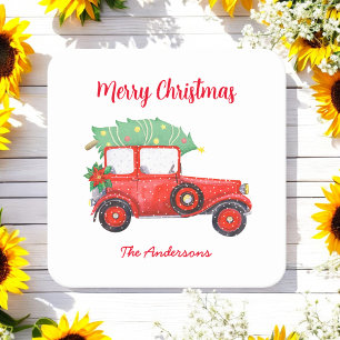 Christmas Red Truck Holiday Dinner Square Paper Coaster