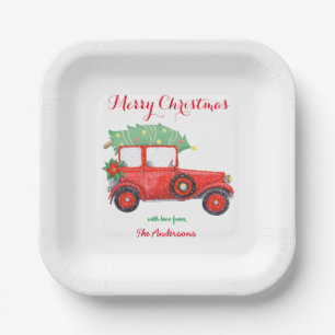 Christmas Red Truck Holiday Paper Plate