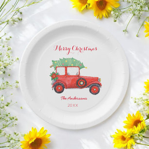 Christmas Red Truck Holiday Paper Plate
