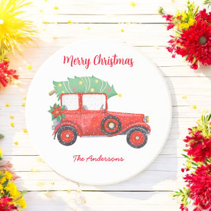 Christmas Red Truck Holiday Xmas Car   Coaster