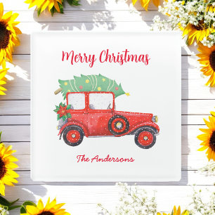 Christmas Red Truck Holiday Xmas Party Glass Coaster