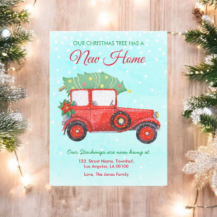 Christmas Red Truck Home Moving Holiday Announcement Postcard