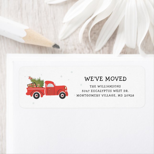 Christmas Red Truck Moving Notice Return Address Label (Insitu)