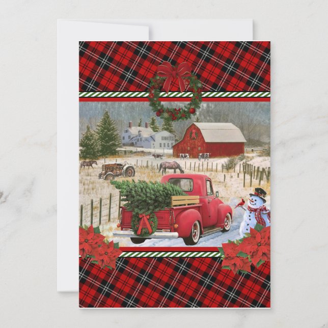 christmas red truck on horse farm painting invitation (Front)