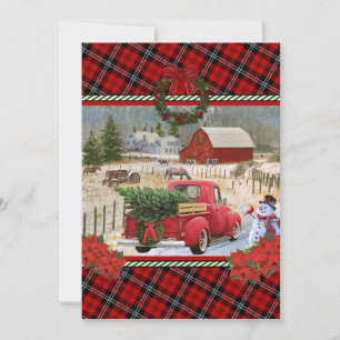 christmas red truck on horse farm painting invitation