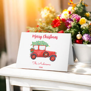 Christmas Red Truck Photo Holiday  Card