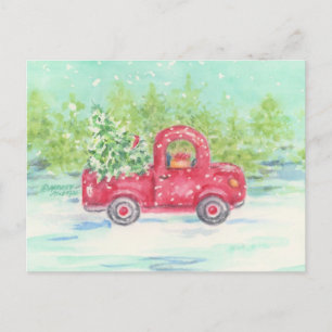 Christmas Red Truck Postcard