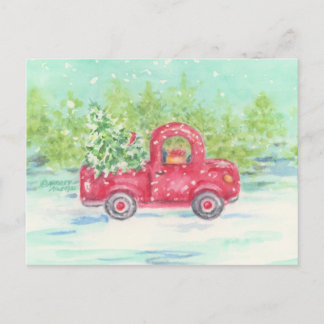 Christmas Red Truck Postcard