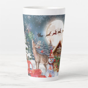 Christmas Red Truck Santa Rustic Winter Holidays Latte Mug