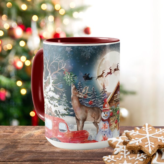Christmas Red Truck Santa Rustic Winter Holidays Mug (Creator Uploaded)