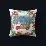 Christmas Red Truck Snowman in Forest Rustic Cushion<br><div class="desc">Christmas Red Truck Snowman in Forest Rustic Throw Pillow.</div>