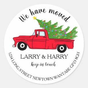 Christmas red truck tree Change of Address tree Classic Round Sticker