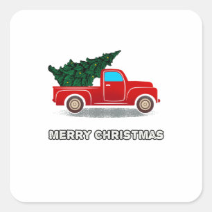 Christmas Red Truck Tree Gift For Xmas Vacation Square Sticker