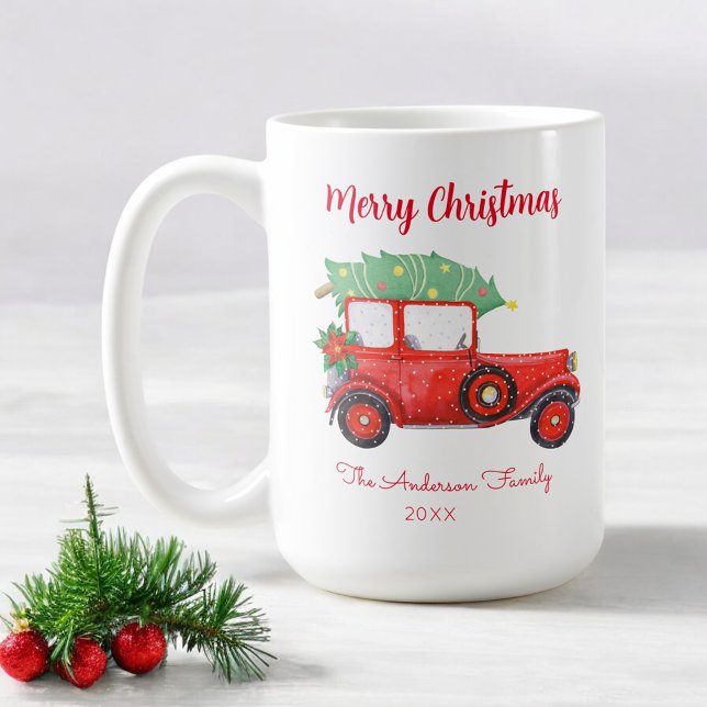 Christmas Red Truck Tree White Xmas Coffee Mug (Creator Uploaded)
