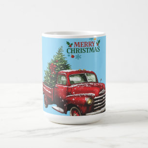 christmas, red, truck, vintage, coffee mug