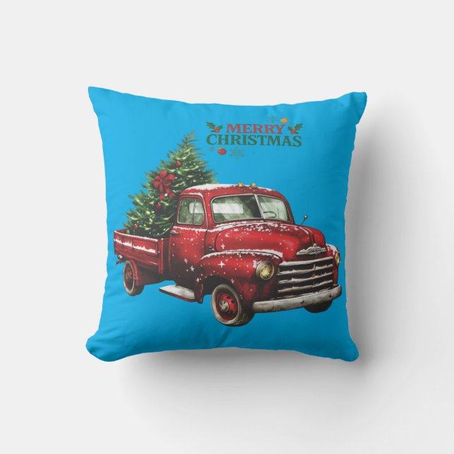 christmas, red, truck, vintage, cushion (Front)