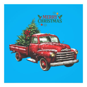 christmas, red, truck, vintage, photo print