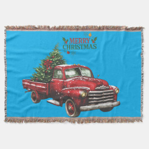christmas, red, truck, vintage, throw blanket