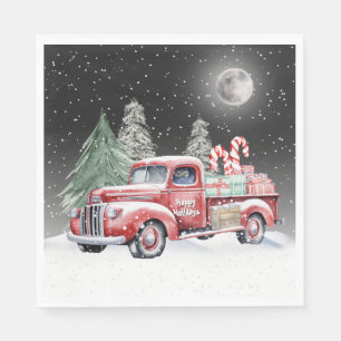 Christmas Red Truck With Candy Canes Napkin