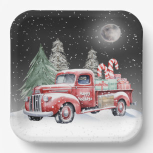 Christmas Red Truck With Candy Canes Paper Plate