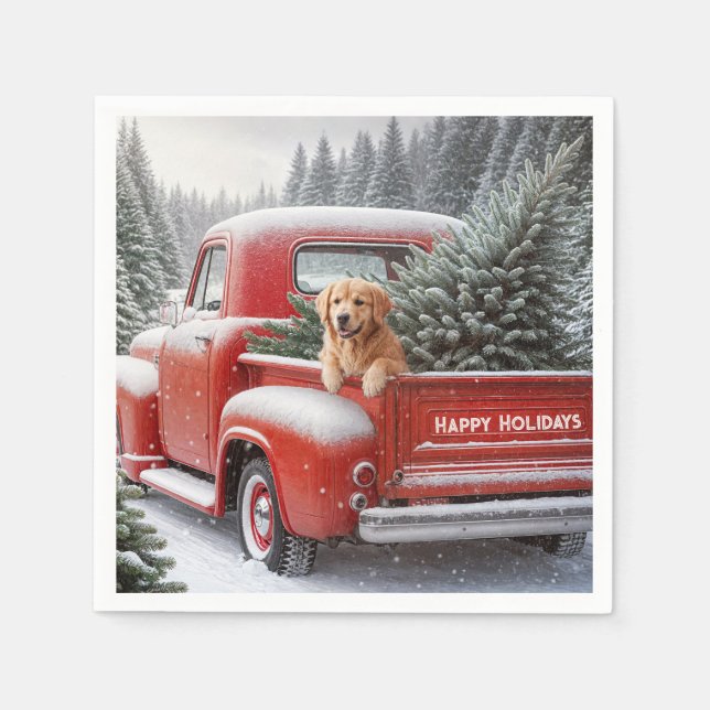 Christmas Red Truck With Golden Retriever Napkin (Front)