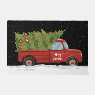 Christmas Red Truck with Tree  Doormat