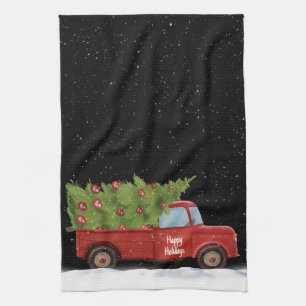 Christmas Red Truck with Tree Tea Towel