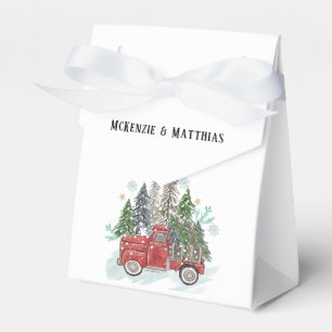 Christmas Red Vintage Truck and Trees Wedding Favour Box