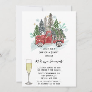 Christmas Red Vintage Truck Brunch & Bubbly Invitation
