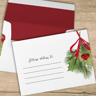 Christmas Red Watercolor Holly Berries Greenery Envelope